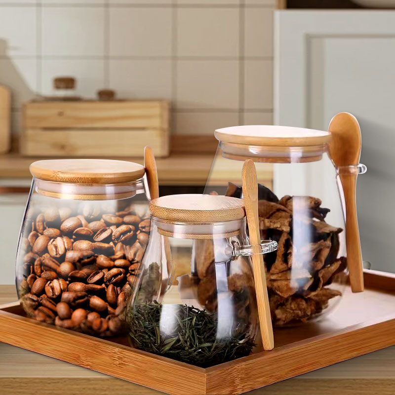 Glass Meal Prep Container - برطمان زجاجي بملعقة وغطاء ، برطمان