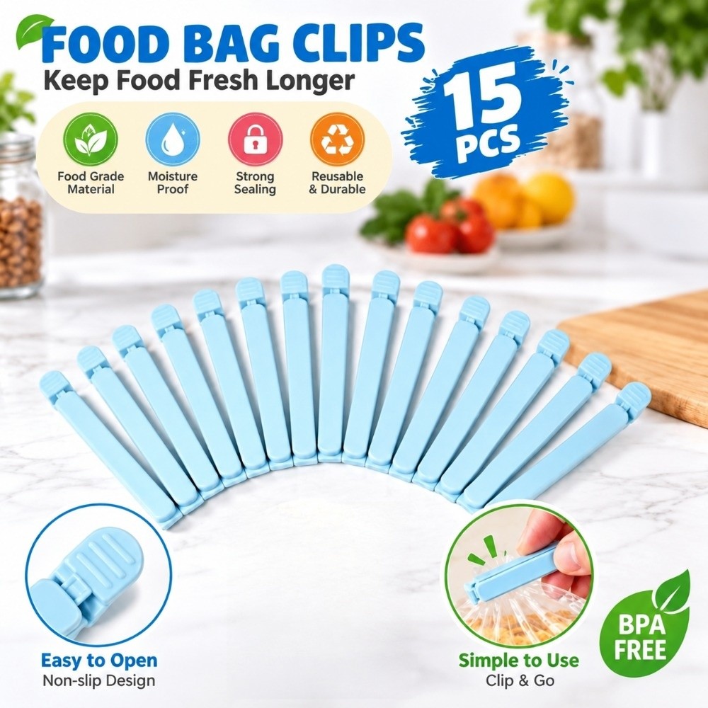 Food Storage Plastic Bag - 15 قطعة من مشابك إغلاق أكياس