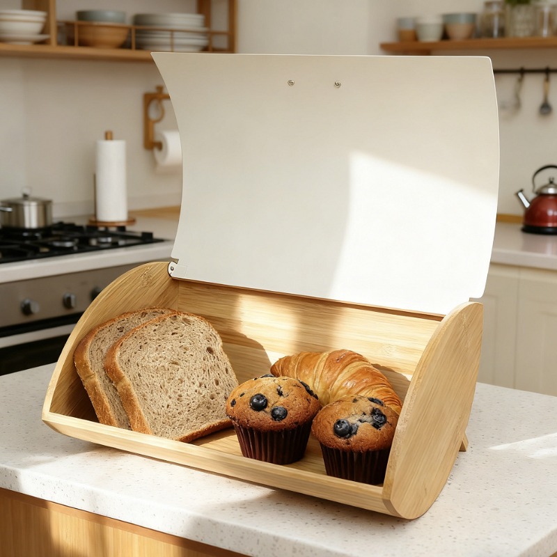 Bread Box Bamboo - صندوق خبز بغطاء من الخيزران، صندوق
