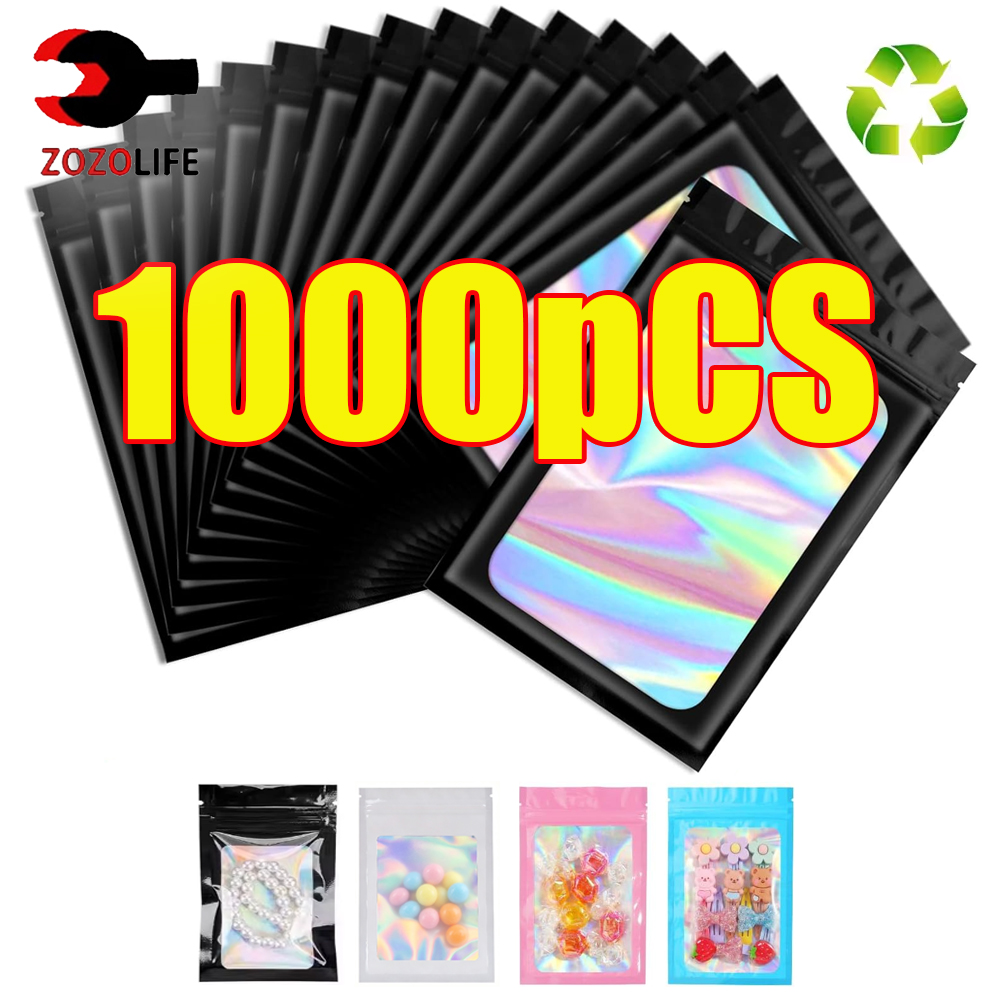 Food Storage Plastic Bag - 10-1000 قطعة أكياس هولوغرافية بلاستيكية سوداء