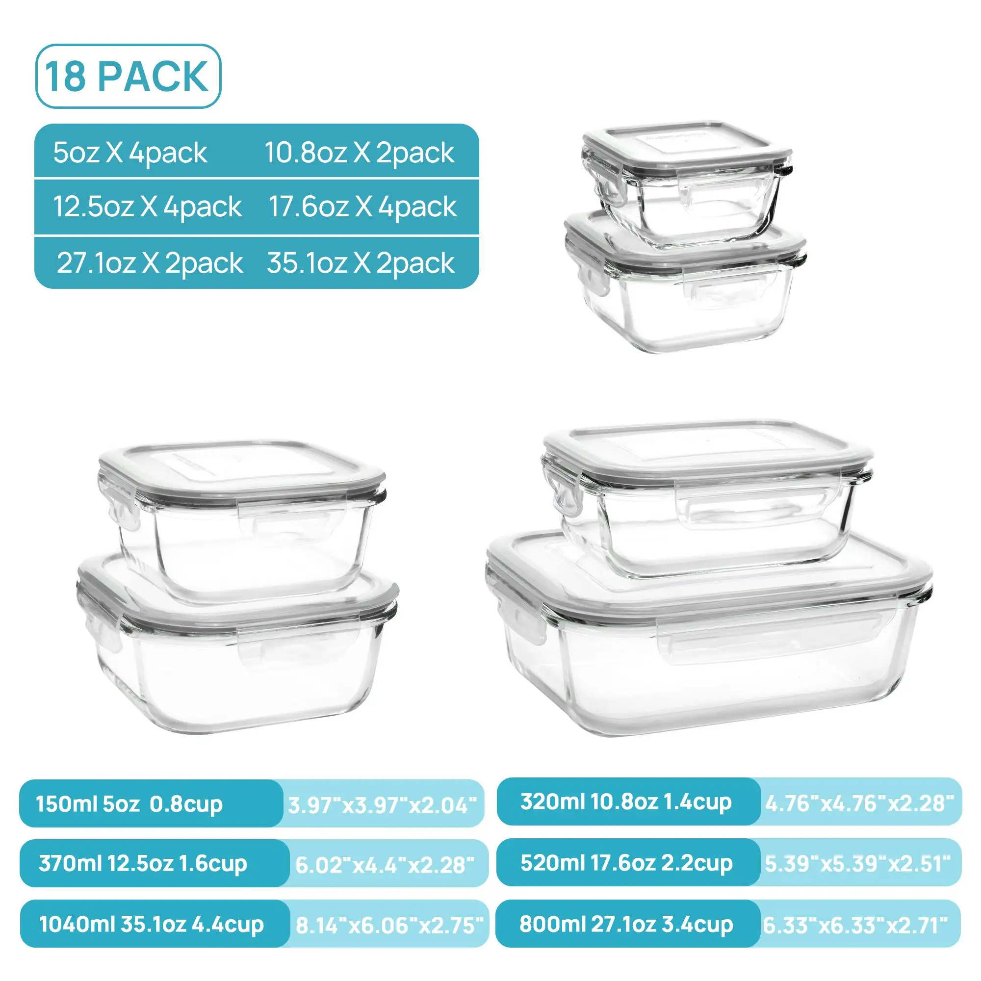 عبوة من 18 قطعة من علب تخزين ا - مراجعة Glass Meal Prep Container وسعره
