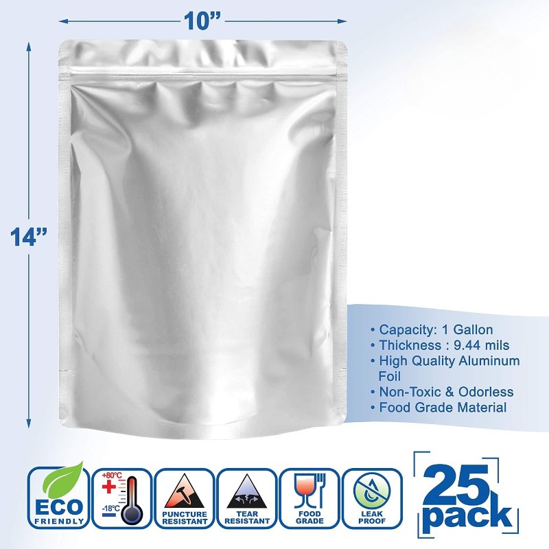 25 قطعة من أكياس المايلار مقاس - مراجعة Food Storage For Long Term وسعره